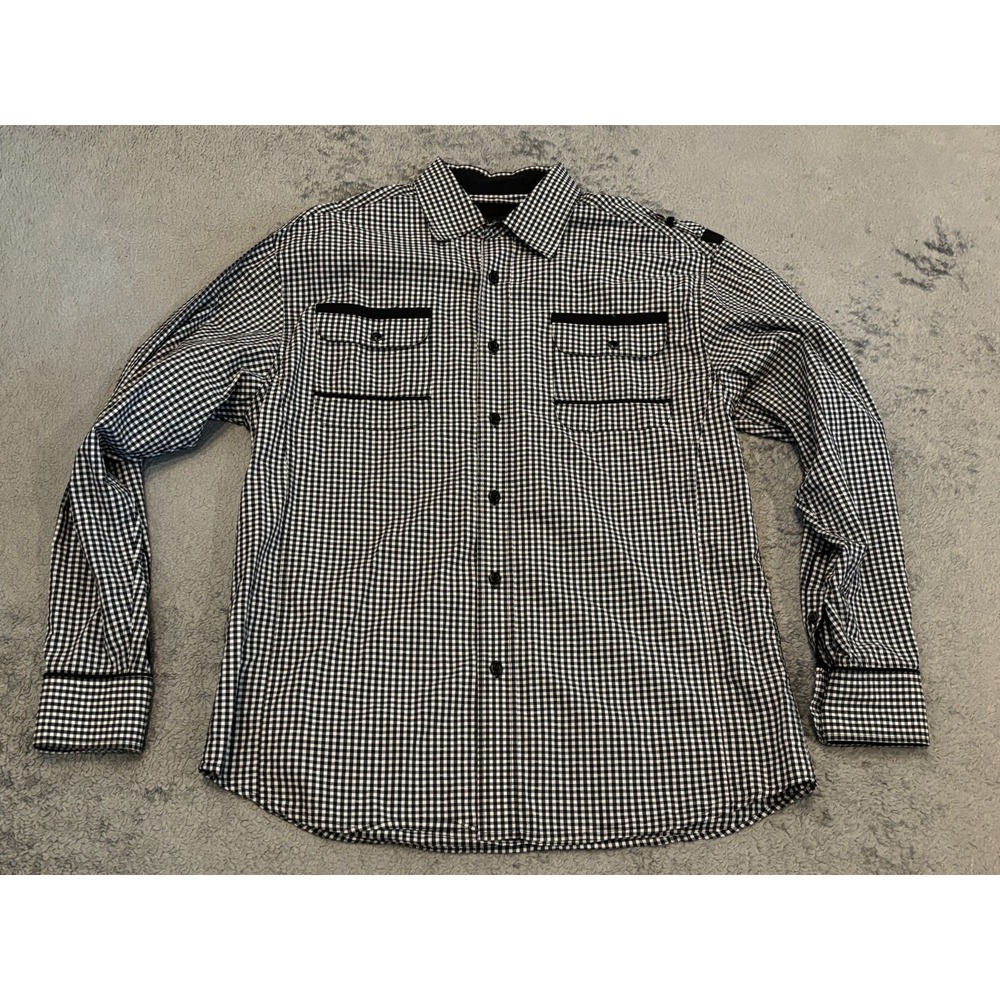 Knockout Jeans Shirt Mens XL White Black Plaid Long Sleeve Button Pockets